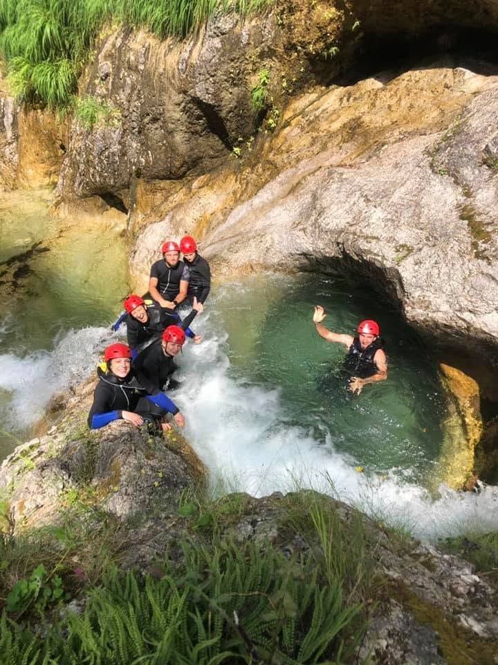 A canyoner in the water